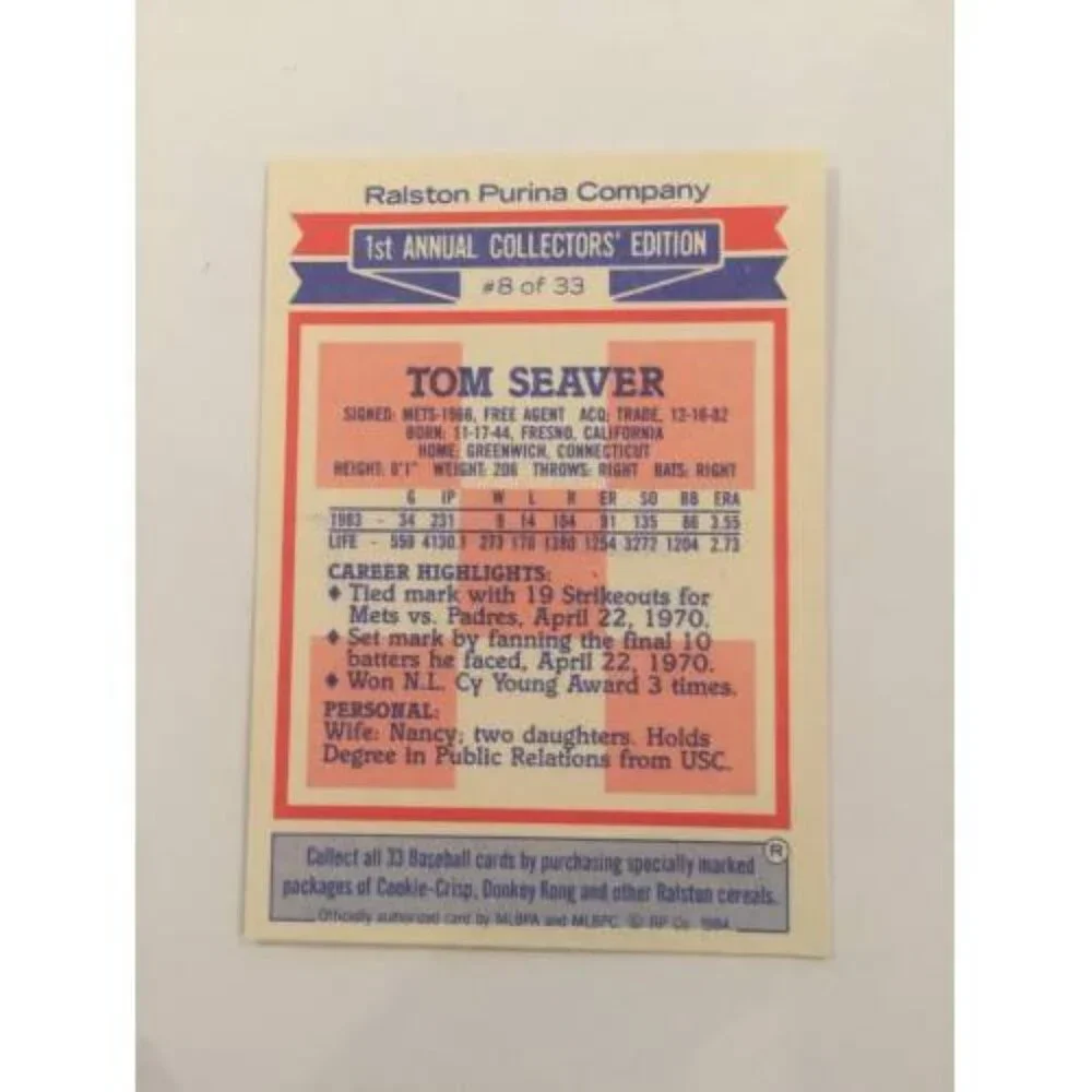 1984 TOM SEAVER- RALSTON PURINA Card- #8 of 33 (027) - Picture 2 of 2